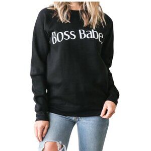 Brunette the Label BOSS BABE Classic Crew Neck Sweatshirt, Black, M/L